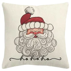 CUSHION DECORATIVE 16″x16″ “HO HO HO” IVORY/RED