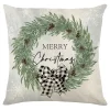 CUSHION DECORATIVE 16″x16″ “MERRY CHRISTMAS” IVORY/GREEN/BLACK