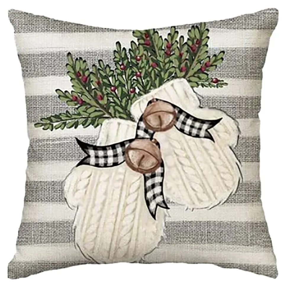 CUSHION DECORATIVE 16″x16″ MITTENS IVORY/GRAY/GREEN