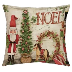 CUSHION DECORATIVE 16″x16″ “NOEL” IVORY/RED/GREEN