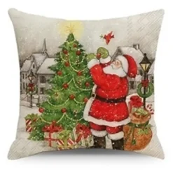 CUSHION DECORATIVE 16″x16″ SANTA SCENE