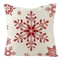CUSHION DECORATIVE 16″x16″ SNOWFLAKE IVORY RED