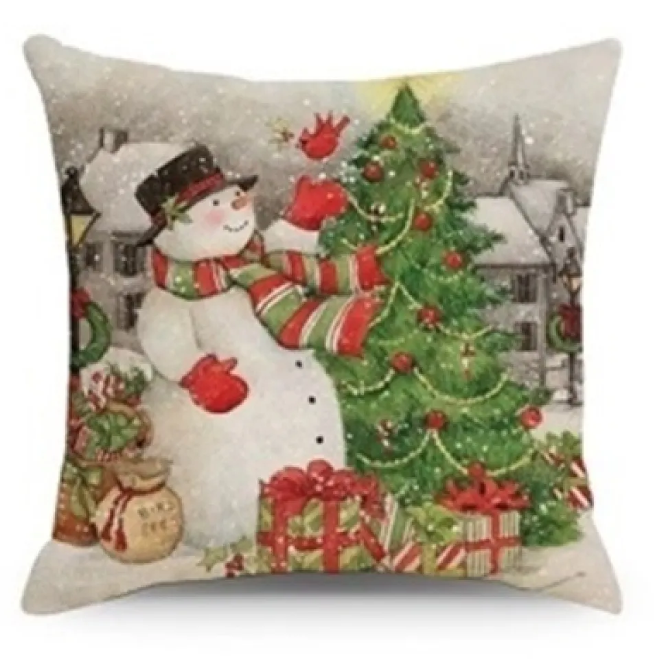 CUSHION DECORATIVE 16″x16″ SNOWMAN SCENE
