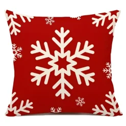 CUSHION DECORATIVE 16″x16″ SNOWFLAKE RED/WHITE
