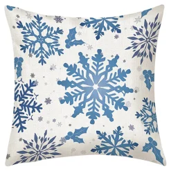 CUSHION DECORATIVE 16″x16″ SNOWFLAKES WHITE/BLUE