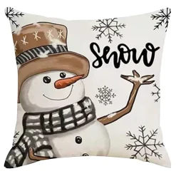 CUSHION DECORATIVE 16″x16″ SNOWMAN IVORY/GRAY/BROWN