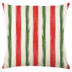 CUSHION DECORATIVE 16″x16″ STRIPES PRINT IVORY/RED/GREEN
