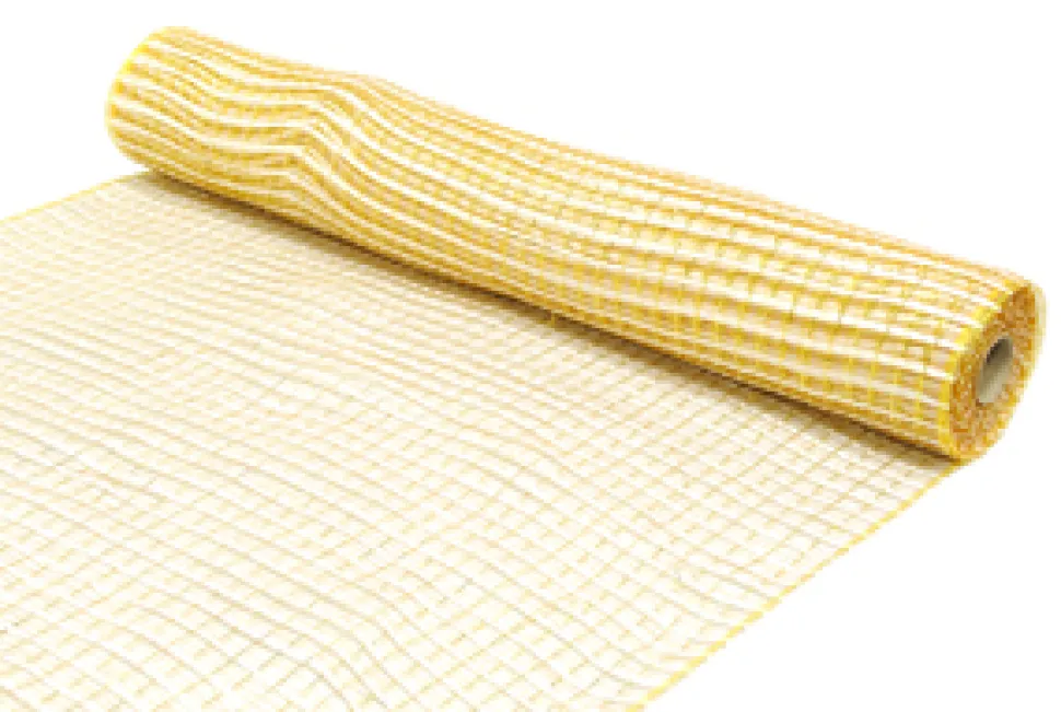 DECOR MESH 21″ X 10 YDS GOLD/ WHITE WEAVE