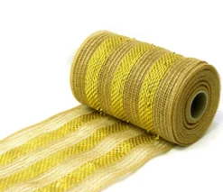 DECOR MESH 06″ X 10 YDS NATURAL W/ GOLD METALLIC STRIPES