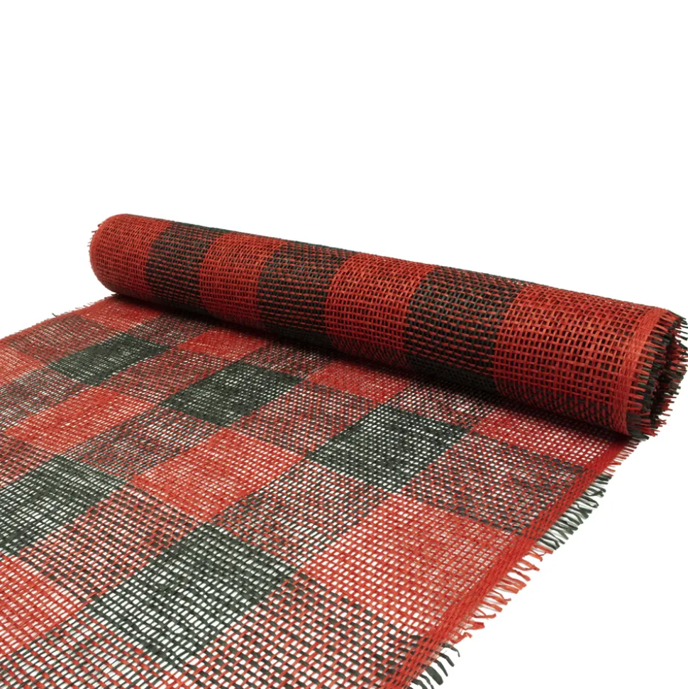 DECOR MESH 21″ X 5 YDS RED/ BLACK CHECKER BURLAP LOOK