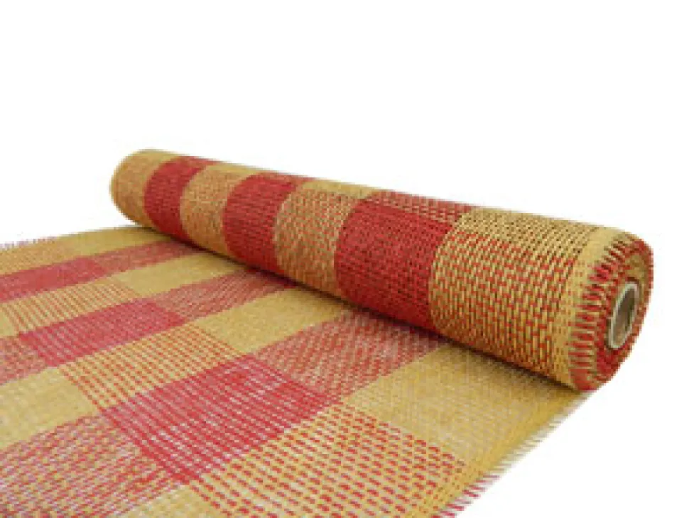 DECOR MESH 21″ X 5 YDS RED/ TAN CHECK BURLAP LOOK