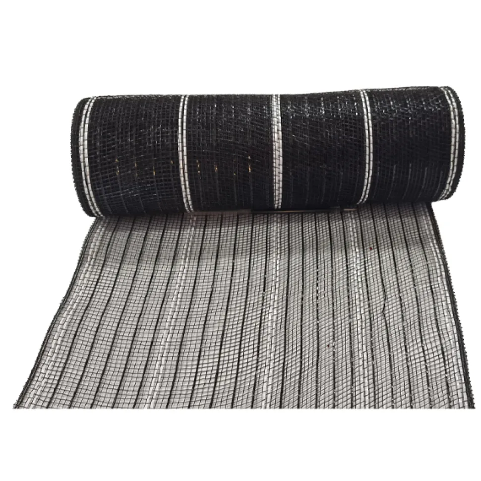 DECOR MESH 10x10 YDS LN BLACK W/ BLACK & WHITE METALLIC