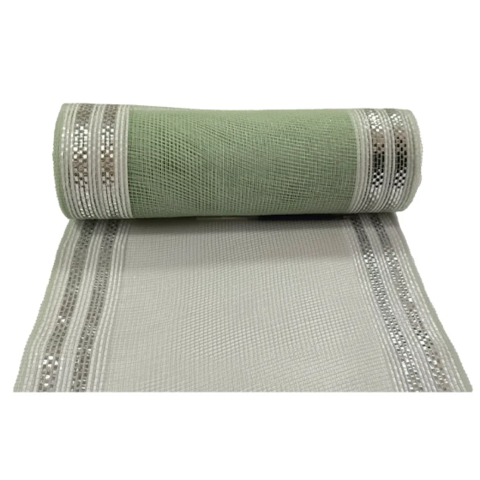 DECOR MESH 10x10 YDS LN MINT W/ SILVER & WHITE METALLIC