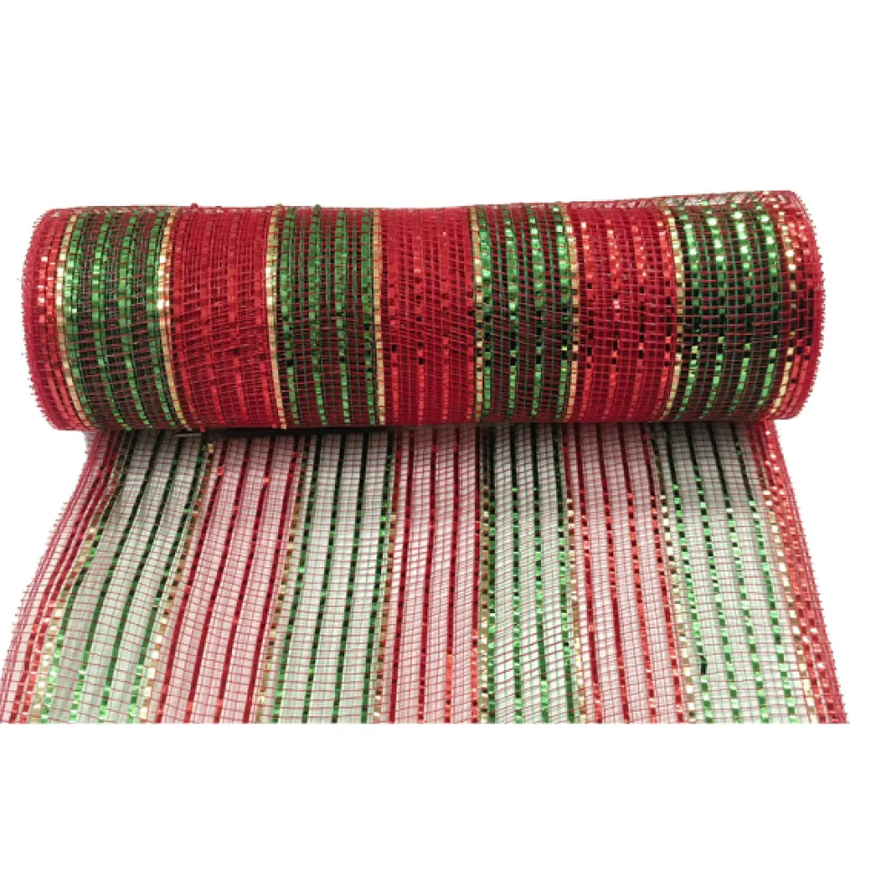 DECOR MESH 10x10 YDS LN RED EMERALD W/ RED, EMERALD & CHAMAPAGNE METALLIC