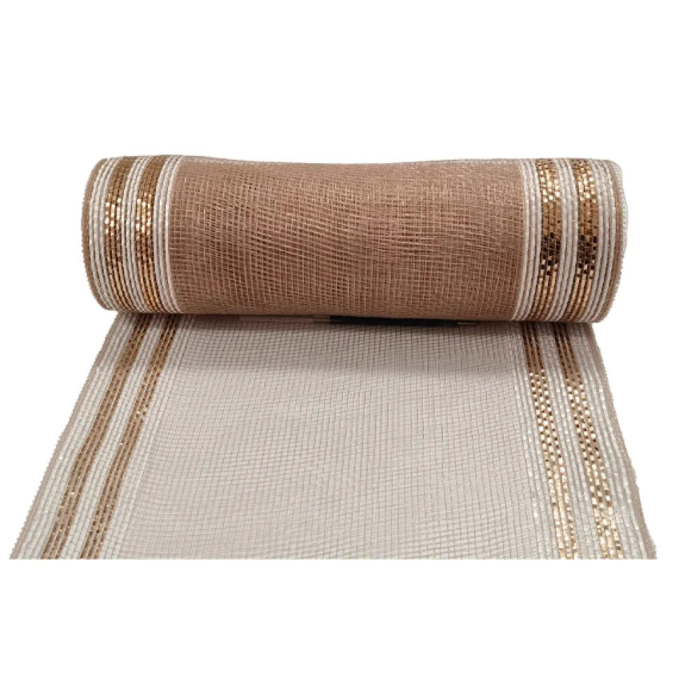 DECOR MESH 10x10 YDS LN ROSE W/ ROSE GOLD & WHITE METALLIC