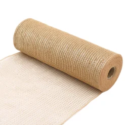 DECOR MESH 10.5″x10 YDS NAT NATURAL W/ SILVER STRIPES