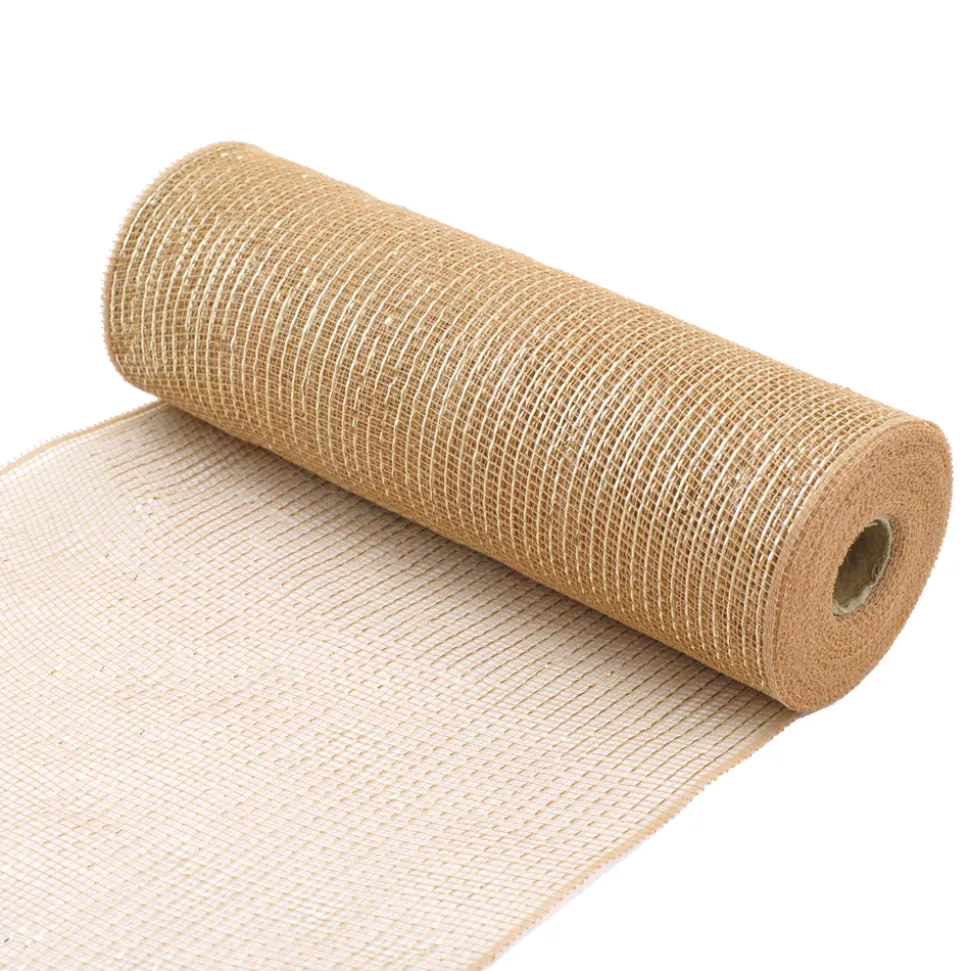 DECOR MESH 10.5″x10 YDS NAT NATURAL W/ SILVER STRIPES