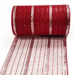 DECOR MESH 6”x10 YDS. RED W/ RED & SILVER METALLIC