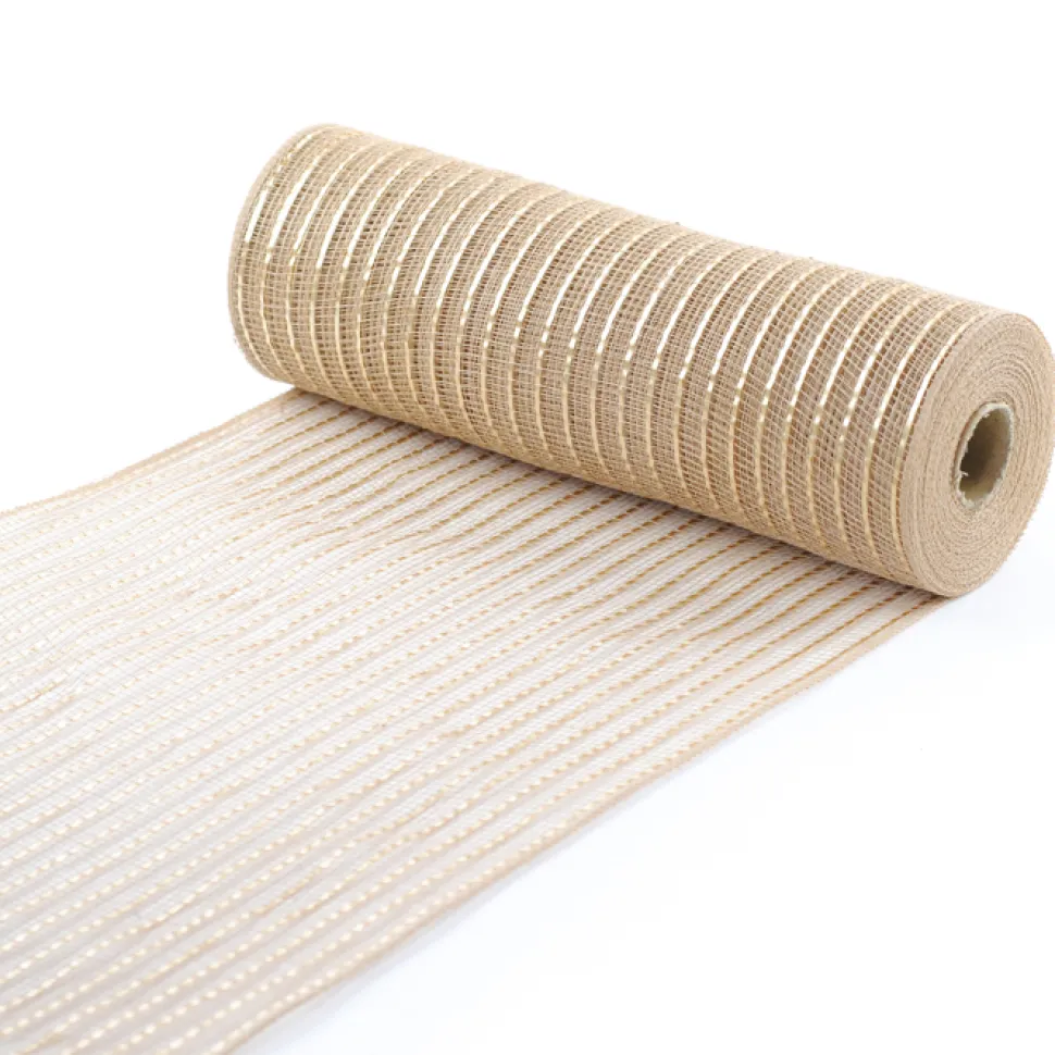 DECOR MESH 10.5″x10 YDS SM GOLD/MATTE GOLD LINES