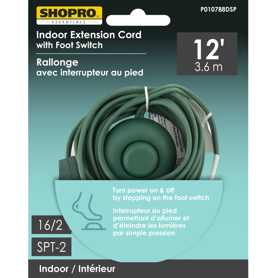 EXT CORD I/D 16/2 12′ FOOT SWITCH GREEN 12PCS
