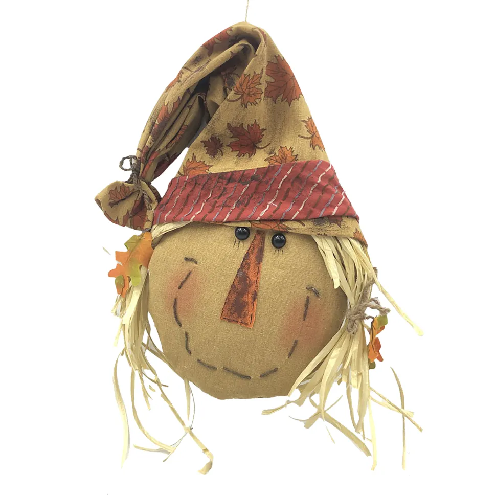 FALL SCARECROW HEAD HUSK HANGING GIRL 12.5″ ORANGE/MULTI