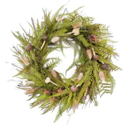 FALL WREATH MUSHROOMS, FERN LEAF & TWIGS 18” GREEN/MULTI