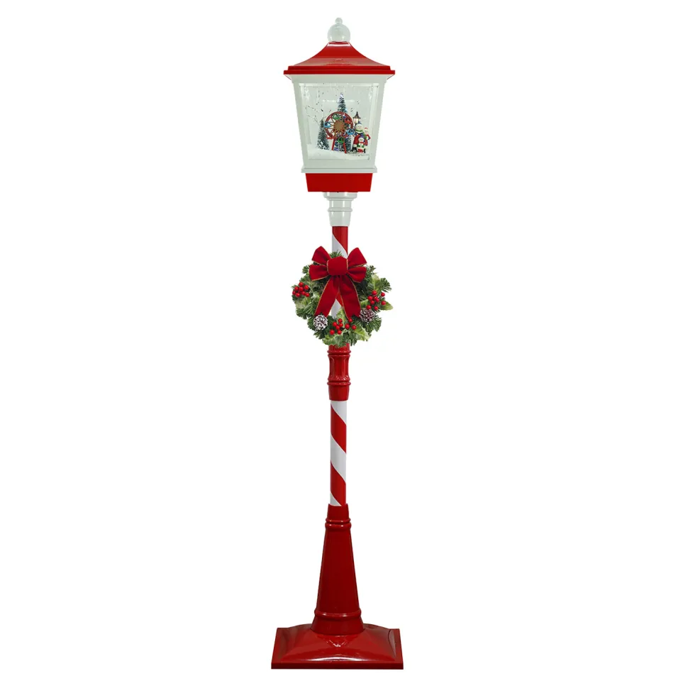 FLOOR LANTERN WITH MOVING SKYWHEEL & SNOWMAN SNOWING SCENE 72″ W/MUSIC