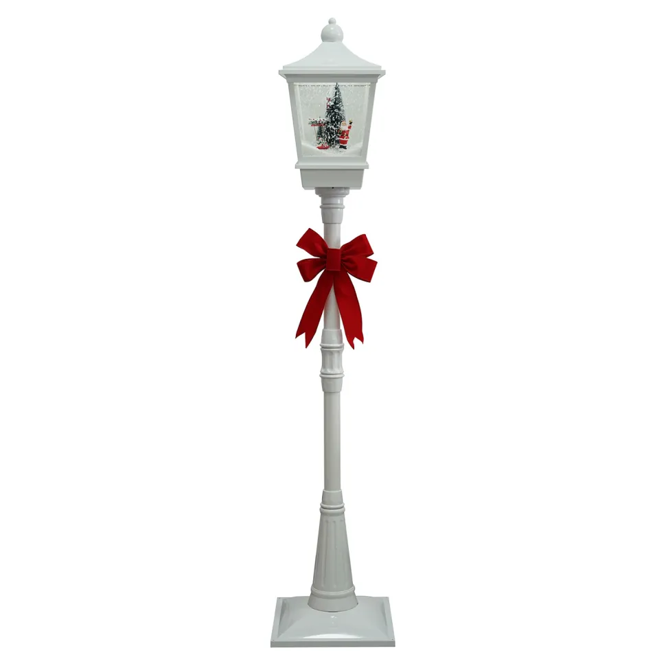 FLOOR LANTERN WITH SANTA & CHILD SWING SNOWING SCENE 72″