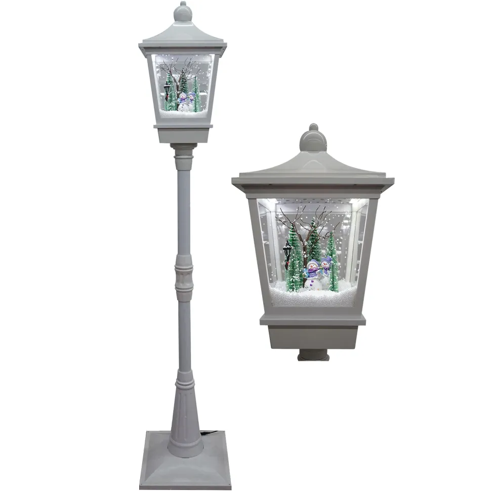 FLOOR LANTERN WITH SNOWMAN SNOWING SCENE 74″