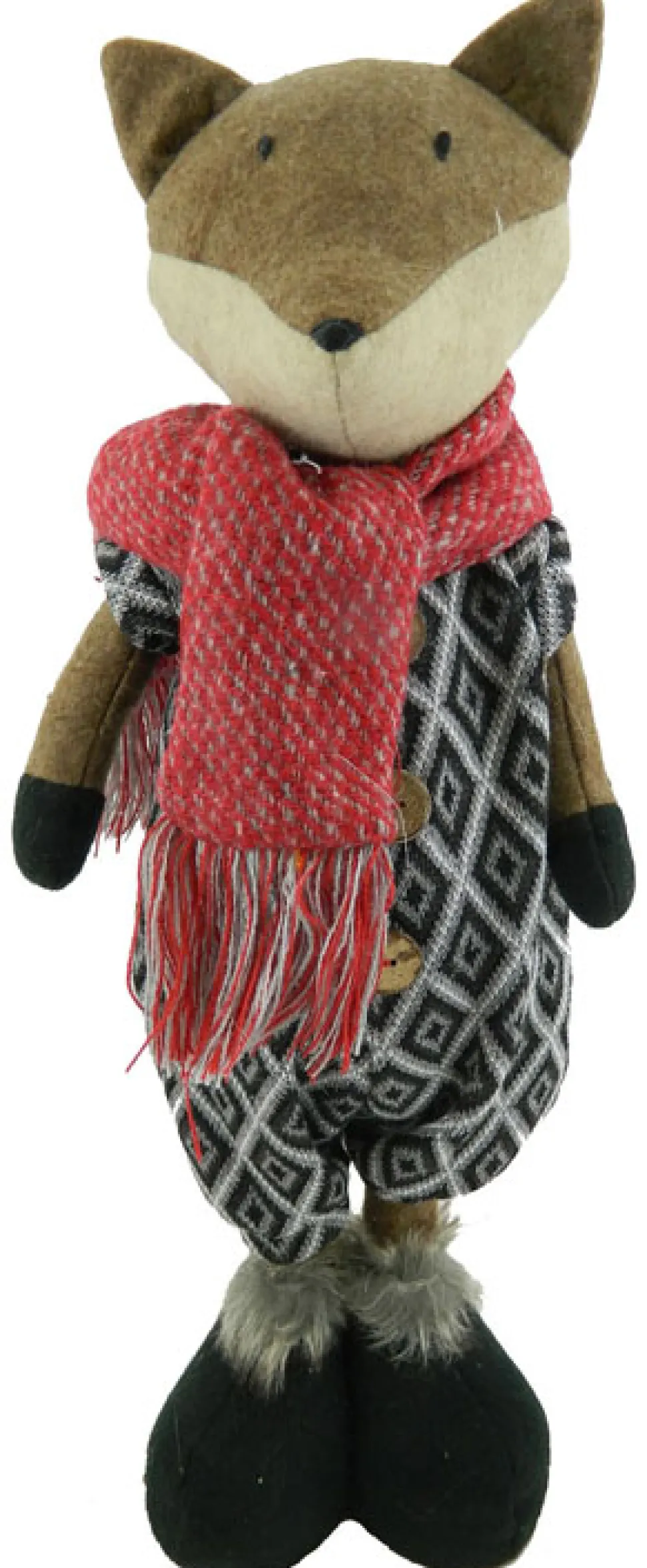 FOX PLUSH BROWN 19″ STANDING W/SWEATER & RED SCARF