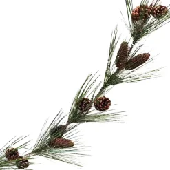GARLAND FROSTED HARD NEEDLE ROPING 72″ W/ PINE CONES