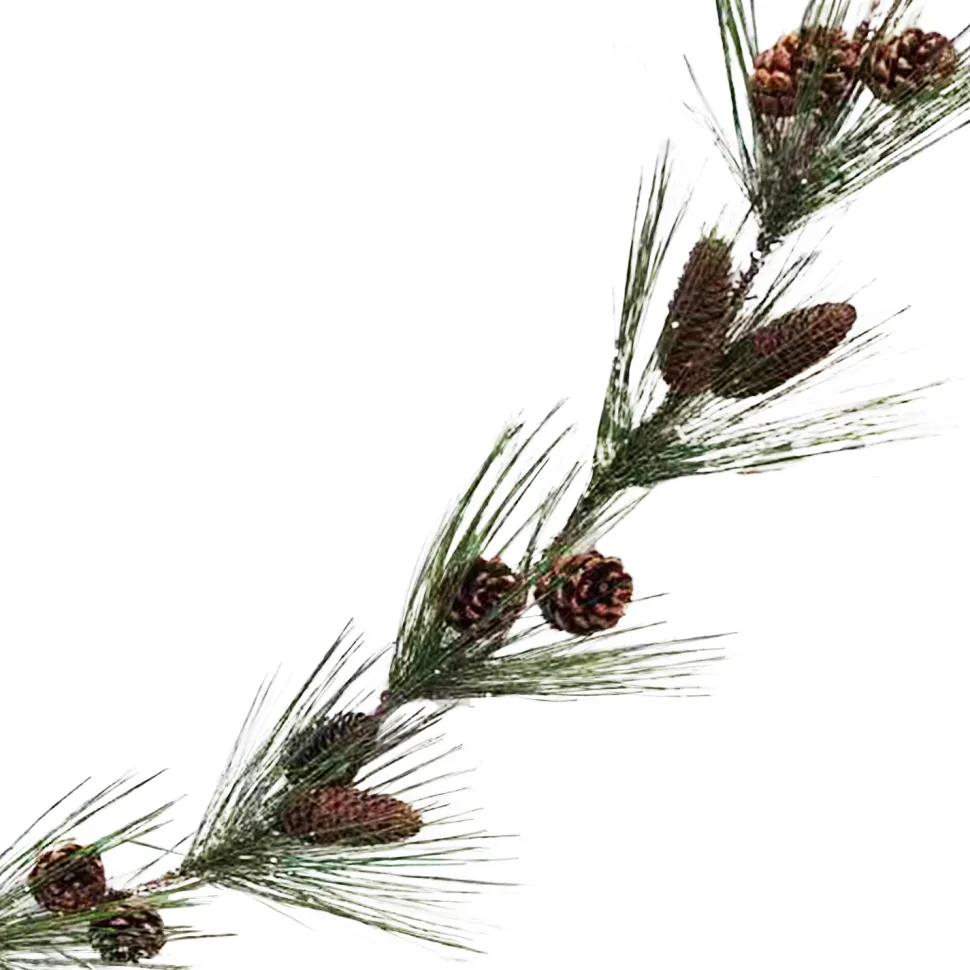 GARLAND FROSTED HARD NEEDLE ROPING 72″ W/ PINE CONES