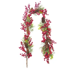 GARLAND GRN 72″ RED CLUSTER BERRY W/PINE & CONES
