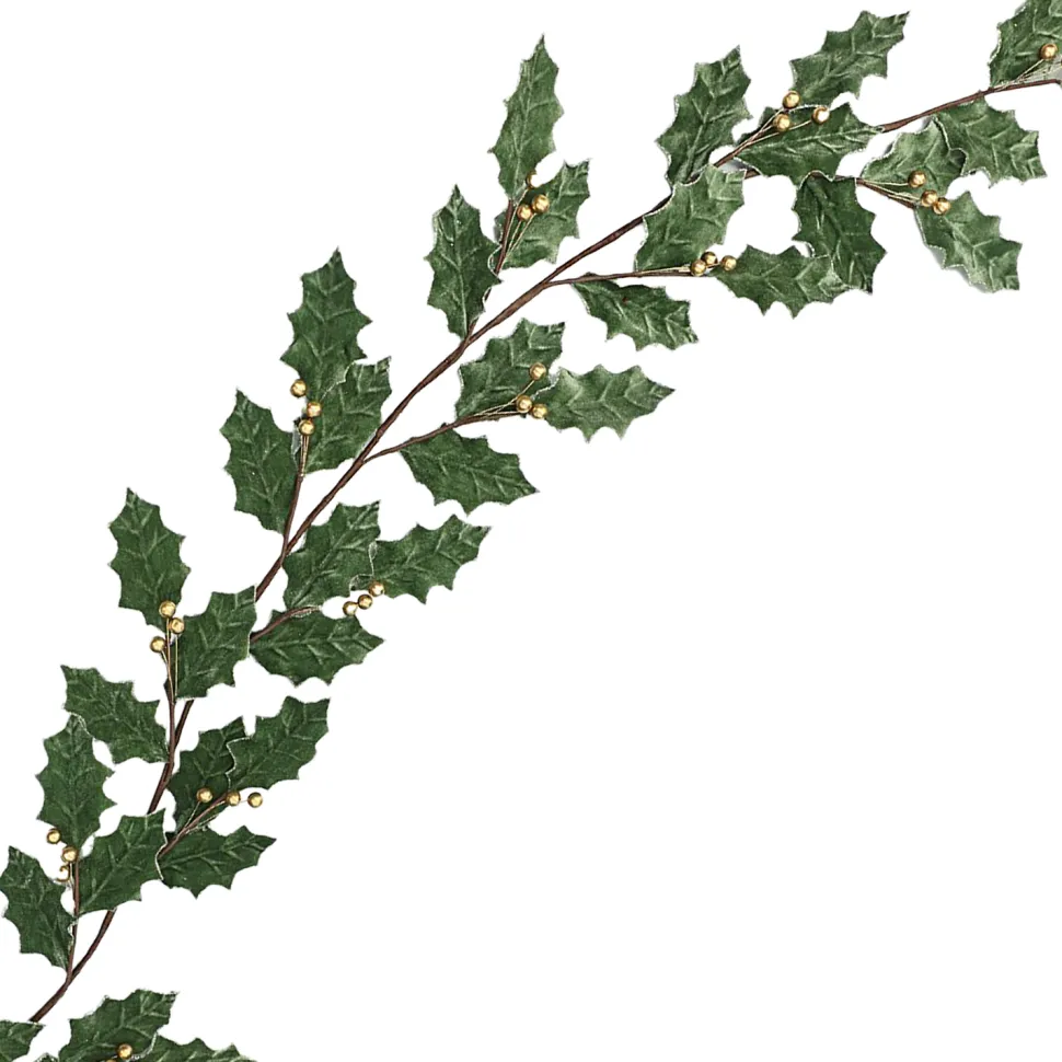 GARLAND LEAVES HOLLY 72″ SAGE GREEN W/GOLD BERRIES