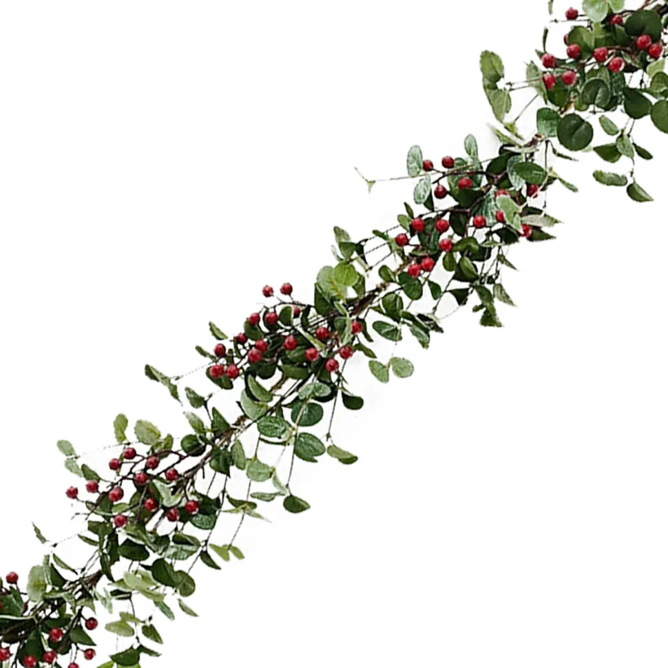 GARLAND MIXED LEAVES 60″ W/ EUCALYPTUS & RED BERRIES