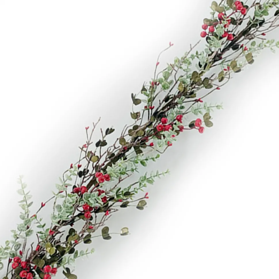 GARLAND MIXED LEAVES60″ W/ RED BERRIES & TWIGS
