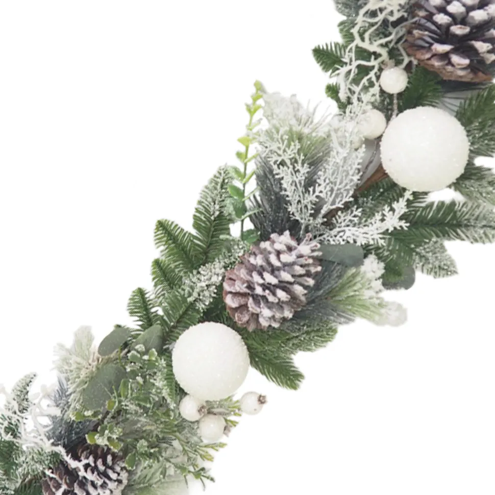GARLAND PINE FROSTED 72″ MIXED PINE W/ PINE CONES & SNOW BALLS