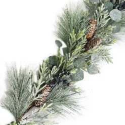 GARLAND PINE FROSTED 72″ MIXED PINE W/ EUCALYPTUS, BLACK BERRIES & PINE CONES