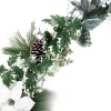 GARLAND WHITE POINSETTIA 60″ W/ MIXED PINE, HOLLY & SILVER BALLS