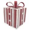 GIFT BOX CANDY CANE TABLE DECOR 8.5″x11″ RED/WHITE W/ FAUX FAUR TRIM & GLITTER