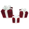 GIFT BOX TABLE DECOR 3PC SET 6”/8”/10” RED/WHITE TENSIL W/ GLITTER