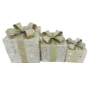 GIFT BOX TABLE DECOR 3PC SET 6”+10L/8”+20L/10″+20L CHAMPAGNE GOLD FABRIC W/ GLITTER & BOW W/ TIMER