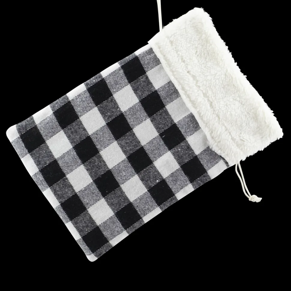 GIFT SACK BLACK/WHITE PLAID 8″ X 10″ SHERPA CUFF