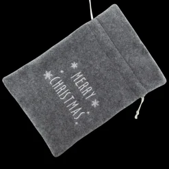 GIFT SACK GRAY FELT 8″ X 10″ W/MERRY CHRISTMAS EMBROIDERY
