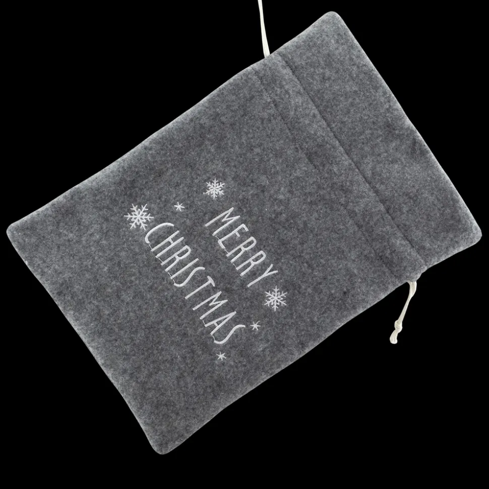 GIFT SACK GRAY FELT 8″ X 10″ W/MERRY CHRISTMAS EMBROIDERY