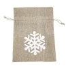 GIFT SACK NATURAL 6.5″ W/ WHITE SNOWFLAKE BURLAP