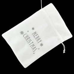 GIFT SACK WHITE FELT 8″ X 10″ W/MERRY CHRISTMAS EMBROIDERY
