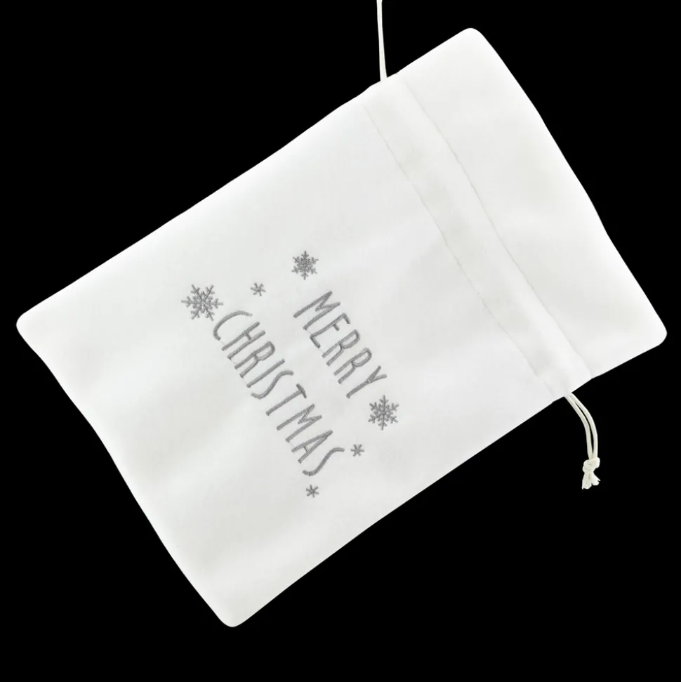 GIFT SACK WHITE FELT 8″ X 10″ W/MERRY CHRISTMAS EMBROIDERY