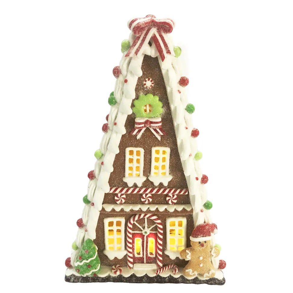GINGERBREAD HOUSE W/ LED (YELLOW) 9.4″ CLAY DOUGH