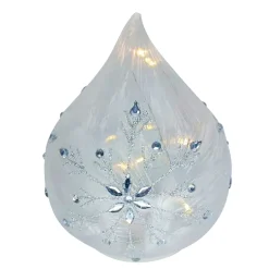 GLASS DROP-SHAPED TABLE DECOR 8″ FROSTED W/ SNOWFLAKE